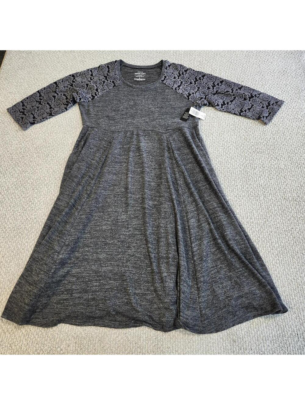 Torrid Super Soft Plush Gray Dress with Lace Sleeves 3X NWT